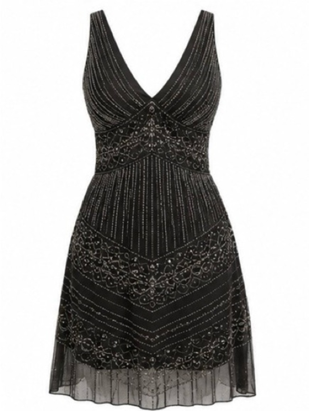 Ralph Lauren Black Beaded V-Neck Mini Dress - Picture 1 of 6